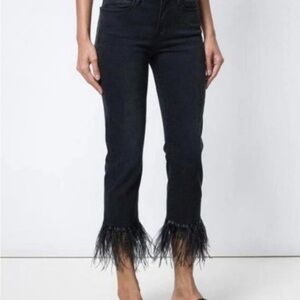 Frame Denim Black Feather Hem Cropped Jeans